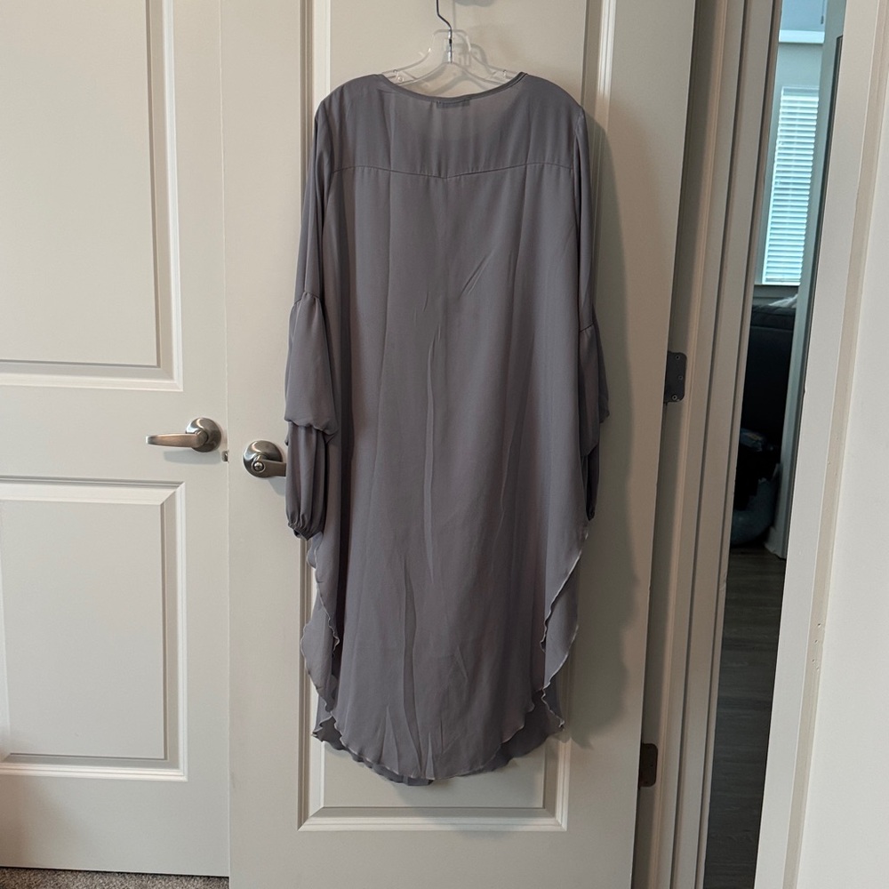 Gray Ruffled Long Sleeve Dress - Picture 2 of 7